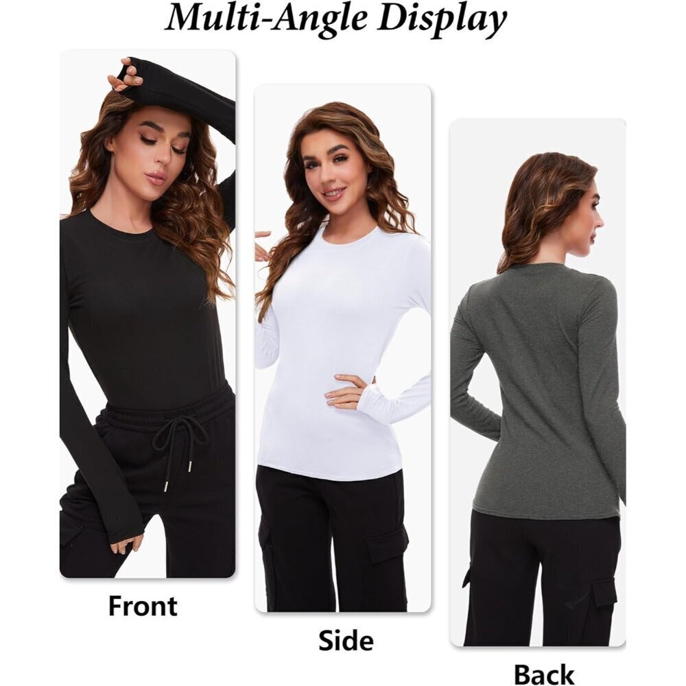 Women’s Thermal Fleece-Lined Compression Long Sleeve Base Layer Top Pack of 4 - Picture 5 of 7